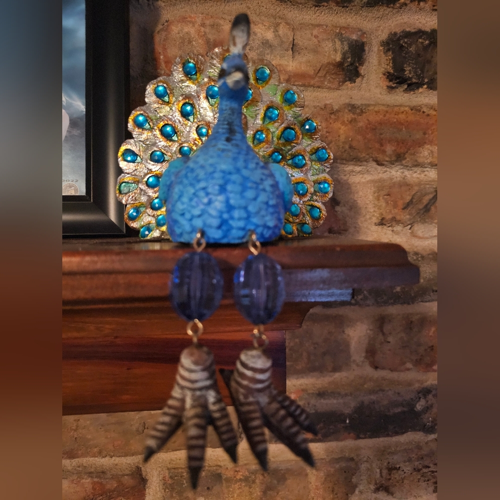 Peacock Shelf-Sitter Sculpture Blue